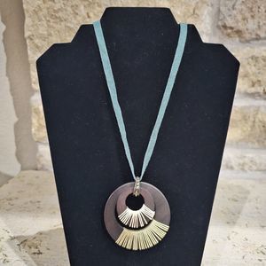 Lucky Brand Necklace Western Wooden Circles Leather Cord Boho Lightweight